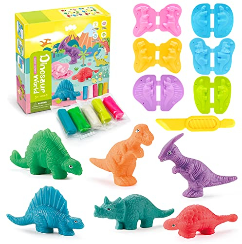 Purphy 12 Stück Knete Zubehör Set ab 2 3 4 jahre mit Bunt Modelliermasse, Dino Plastilin Werkzeuge, ​DIY knetwerkzeug Dinosaurier Kinderspielzeug, Kinder Kunsthandwerk Geschenk für Jungen und Mädchen