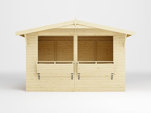 Palmako Marktstand Stella | Verkaufsstand mit 8,2 m² Grundfläche ² | 16 mm Wandstärke | naturbelassen | BxTxH: 323 x 259 x 239 cm | abschließbare Seitentür