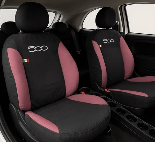 Auto Accessori Lupex Autositzbezüge kompatibel mit Cinquecento 500, hergestellt in Italien, Polyestergewebe, (Schwarz – Rosa Modell 2)