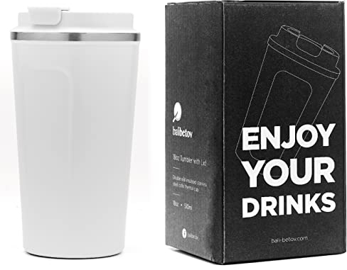 balibetov 510ml Thermobecher Kaffee to Go - Edelstahl Isoliert Kaffeebecher to Go - Ideal für Reisen, Outdoor, Tee, Wein, Bier und mehr (Weiß)