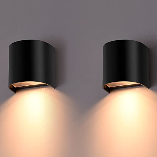 FUDESY 2 Pack Outside Wall Lights, IP65 Waterproof Down Outside Lights, Max 7W GU10 Exterior Wall Sconce, Modern Matte Black Plastic Outdoor Wall Lamp for Porch, Hallway, Patio, Front Door, Garage