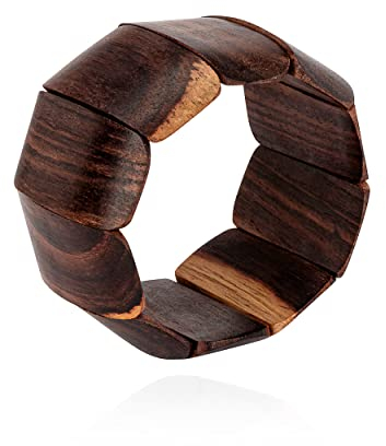 NKlaus Holzarmband elastisch 3,7cm breit größenverstellbar Schlicht mit Holzelementen 11121