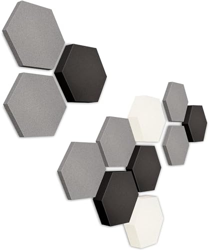 platino24 LOFT Honeycomb Schallabsorber – 12er Set – Wand&Decke – 3 Farben | Schalldämmung – Akustikpaneele – 3 Größen – Ø 300mm – Montage ohne Werkzeug mit Klebepads – Platingrau, Anthrazit, Schneeweiß