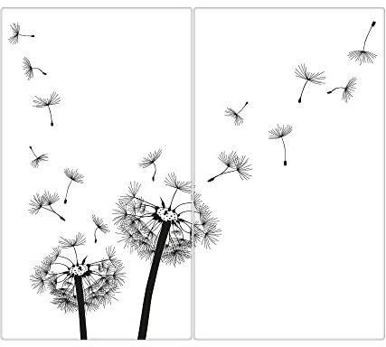 banjado Schneidebrett Glas mit Motiv Pusteblume 2 - großes zweiteiliges Glasschneidebrett rechteckig 2 x 30 cm x 52 cm - auch verwendbar als Schneidebrett Herdabdeckung