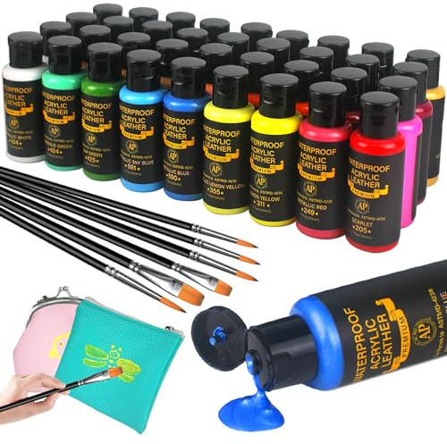 Colorful Acrylic Leather Paint Set: 36 Colors for Shoes & Leather Accessories - Premium Shoe Paint Kit for Sneakers, Bags & Purses - Waterproof, Flexible, Long-Lasting