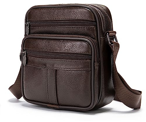 Herren Handy Schultertaschen Leder, Handy Umhängetasche Klein Männer Schwarz, Handytasche Seitentasche Crossbody Bag Herren Wasserdichte Reißverschluss Handy Messenger Bags für Tägliches Leben Reise