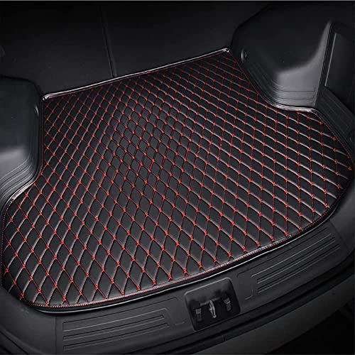 Auto Kofferraummatten für V-W Tiguan II Allspace 7-Sitzer 2017-2022,Leder Kofferraumwanne Kofferraumschutz rutschfest Wasserdicht Schut Matten Teppiche Autozubehör,Black-Red