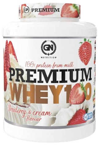 GN Nutrition Premium Whey 100% 2kg | Sabor FRESA Y NATA | Proteína Con Vitamina B6 y DigeZyme | Ideal para Deportistas