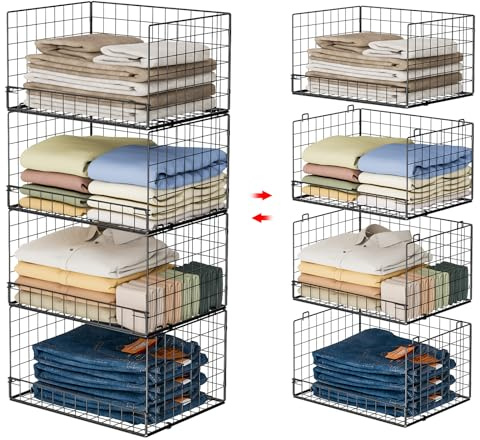 Yociyoga 4-Tier Stackable Closet Organizers and Storage Shelves, Foldable Closet Shelf Organizer, Black(Patent Protection)(Patent No. 30022416)