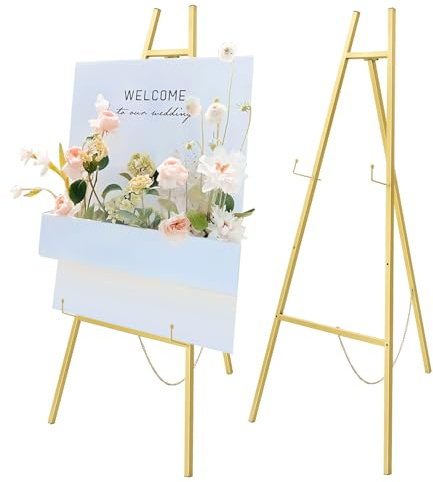 OUBUBY 2 Stück Gold Eisen Staffelei Ständer Anzeigewinkel Anzeigen Halter Einstellbare,50×118cm Stativ Klappbar Tragbare Boden Tragbare Staffelei füR Malerei, Skizze, Hochzeit, Ausstellung