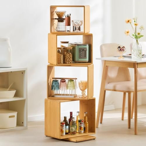 ToeWoe Drehbares Bücherregal Stehendes Bücherregal Modernes Kreatives Bücherregal Organizer 4 Würfel Lagerung Holz Cubby Regale für Heimbüro, Wohnzimmer