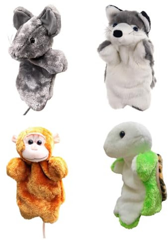 Handpuppe, Asudaro 4Pcs Schildkröte/Mutter AFFE/Grauer Fuchs/Maus Handpuppen Plüschtiere Spielzeug für Kinder Geschichtenerzählen Geschenke - für Kinder Geburtstagsspiele Schulen