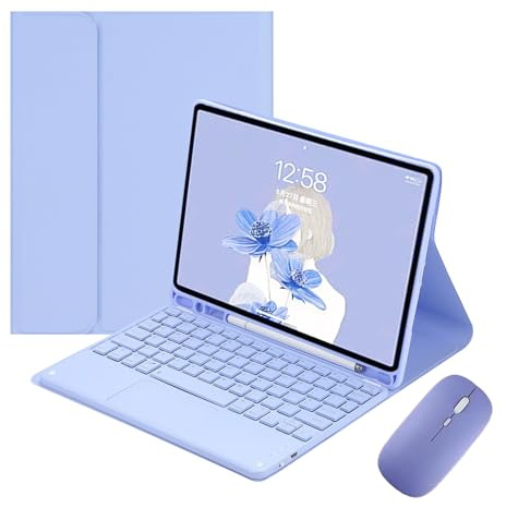 Étui Clavier Magnétique pour iPad Air 13 Pouces (M2) 2024 avec Pavé Tactile, Housse Clavier QWERTY Rechargeable avec Souris Bluetooth sans Fil pour iPad Air 13 Pouces, Rangement de Stylet, Violet-B