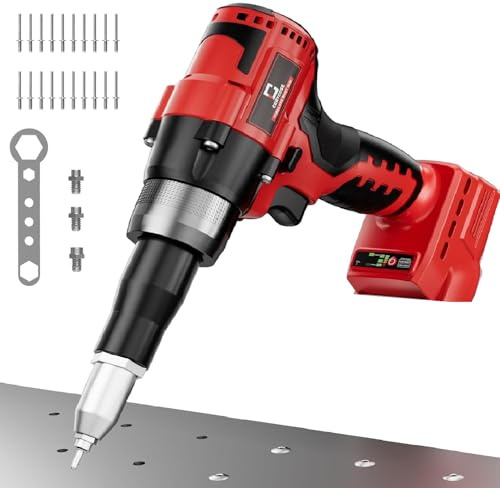 Pistola de Remache Pop para batería Milwaukee M18 18V Herramienta de Remache inalámbrica con 3 tamaños (0.3cm, 5/32, 3/16) Remaches de Aluminio, Kit de Nariz de Pistola de Remache de Motor sin