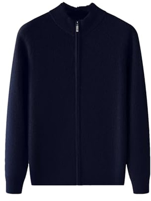 Hndudnff Herren-Pullover, Kaschmir-Strickjacke, dick, langärmelig, Stehkragen, Reißverschluss, Manteljacke, marineblau, 3XL