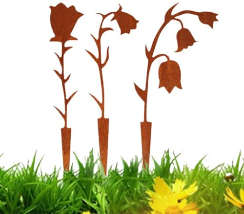 Estacas de metal para exteriores, estacas de jardín de metal | Silueta de metal de flor de lirio de los valles | Estacas de jardín decorativas exteriores rústicas para patio, césped, patio, All