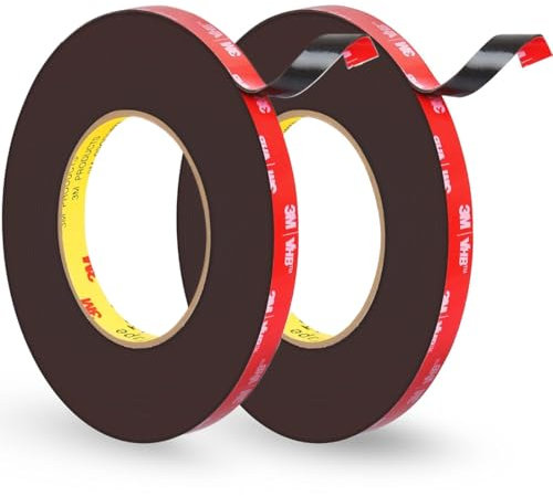 ZEPIQOR 2pcs Nastro Biadesivo Extra Forte, Nastro Adesivo di Montaggio Forte e Impermeabile per Strisce Luminose a LED, Auto, Decorazioni per Casa e Ufficio, Nero, 10mm