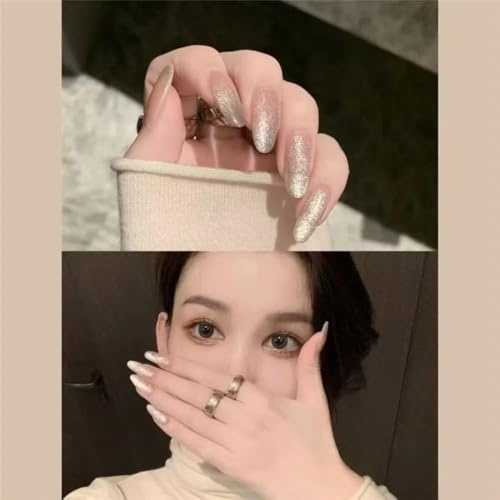 Ztcily Faux ongles Long Amande Blanc Brillant, Faux ongles French avec Colle, Accessoire ou Idée Cadeau Noël Nouvel An Saint Valentin Mariage