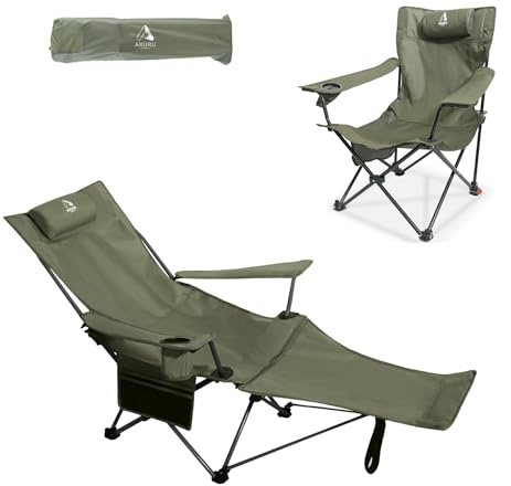 ARURU Campingstuhl Faltbar 136KG mit Fußablage 3-Fach Verstellbarer Strandstuhl für Erwachsene mit Kissen Getränkehalter Liegestuhl Angelstuhl Campingstühle (Grün)