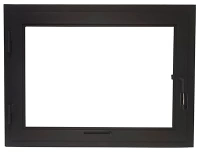 Puerta de Chimenea con Bisagras y Manija, Marco Negro, Estilo Moderno para Horno y Barbacoa [¡Bisagras en el Lado Izquierdo!] (55x50cm)
