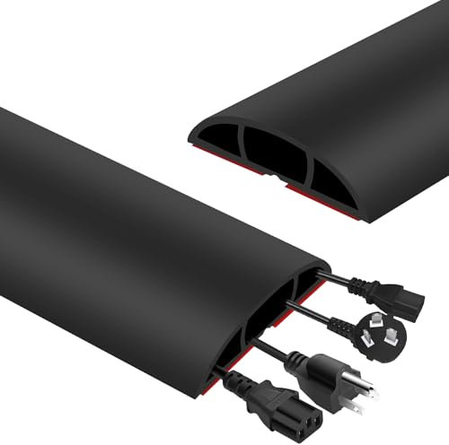 Adiwo Protezioni per Cavi a Pavimento, 2M Canalina Passacavi a Pavimento con 3 Canali del Cavo, Passacavo in Gomma Calpestabile, per Tutti i Cavi di Alimentazione a Casa, Ufficio, Scuola（Nero）