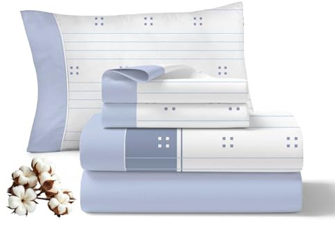 Viuda de Tolra | Juego de Sábanas 3 Piezas Azul para Primavera/Verano 100% Algodón para Cama 150 cm | Incluye Sábana Encimera, Bajera Ajustable y Funda Almohada | Modelo Dulce