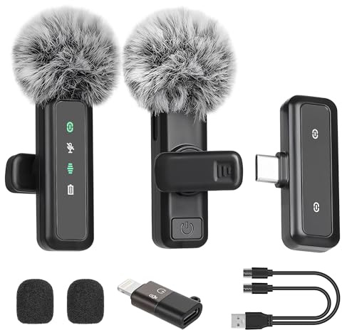 SHINSOTE Micrófono Lavalier inalámbrico para iPhone, mini micrófono con pantalla LED, Plug and Play, reducción de ruido, micrófono Lav para grabación de video, podcast, YouTube, TikTok (Mic2)