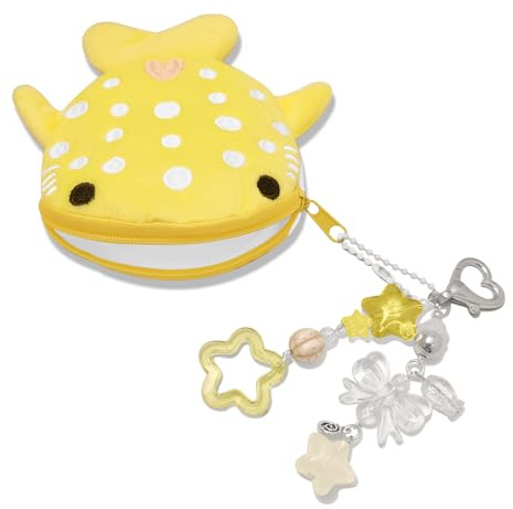 Whale Shark Coin Purse Keychain, Kawaii Keychain (Yellow) | Kawaii Plush Bag Charms, Purse Charms, Handmade, Plush Keychain, Wallet Keychain