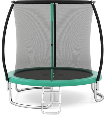 COSTWAY Ø244 cm/305 cm/366 cm Trampolin Outdoor mit Leiter, Gartentrampolin rund mit Sicherheitsnetz, Randabdeckung & Metallrahmen, Kindertrampolin Komplett Set für Kinder & Erwachsene