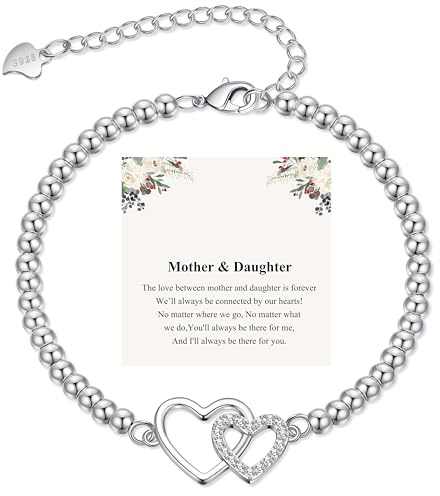 RANKEEF Gifts For Mum And Daughter Silver Beaded Bracelet