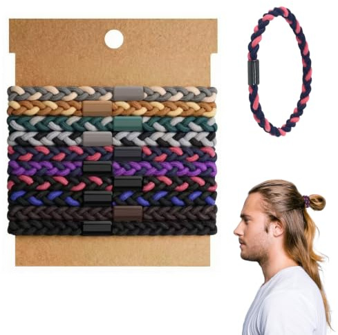 10 Pack Hair Bands for Men Braided High Elastic No Damage Colorful | Mens Hair Ties for Man Bun Long, Thick & Curly Hair Mens Hair Band Hair Ties for Men Woman Headband Accessory