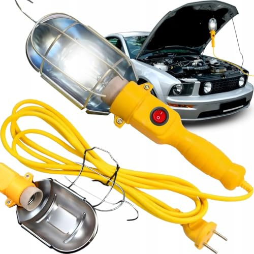 NTN Werkstattleuchte LED mit Haken – 10m Kabel, E27 Fassung, tragbar, Netzbetrieb, für Garage, Auto, Werkstatt, Baustelle, Gelb