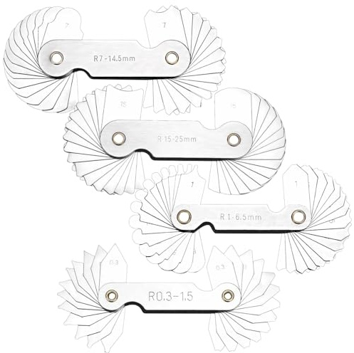 Outil de mesure de rayon de haute précision, 0,3 à 25 mm, lot de 4 jauges de rayon en acier inoxydable 203 pour mécaniciens artisans