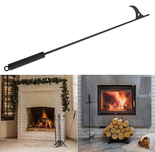 Besttoolifes Schmiedeeiserner Kamin, Schürhaken, massiver schwarzer Stahl, Feuerholz für Pfannenwender, Werkzeug mit langem Griff, für Innen- und Außenbereich, Holzofen, Lagerfeuer, 101,6 cm