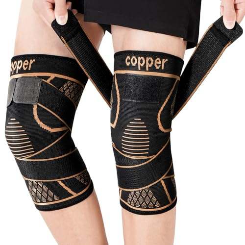 Koppar Knästöd 2-pack - Kompressionsknäbandage för Män/Kvinnor vid Artros, Meniskskada, Smärta - för Sport & Vardag (Liten)