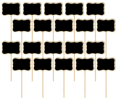 LALAFINA Set 20 Cartelli Lavagna Nera Onde in Legno, Etichette per Fiori da Giardino e Decorazioni Matrimonio, Mini Tag per Piante Gesso, Segnaletica Leggera per Giardino e Feste