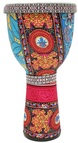 FUNNETOYU Tambour Djembé à Main 8,5 Pouces Léger en PVC Peau de Mouton Rouge, Instrument de Musique Africain Portable pour Garçon et Filles, de Percussion Éducatif Sangle, Style Aléatoire