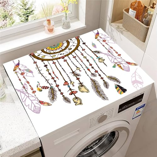 Hearda Housse Machine a Laver Plumes Colorées, Dessus Tapis Lave Linge Antidérapant, Housse de Protection pour Machine à Laver Top, Tapis de Protection pour Dessus Sèche-Linge (Blanc,30x40cm)