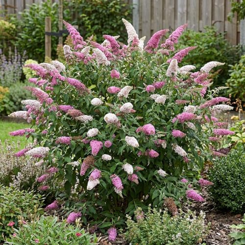 Bloomique - Buddleja Davidii Duo Rose et Blanc - Arbre à papillons - Plante de Jardin - Rustique - Hauteur 30-40 cm - Pot 17 cm