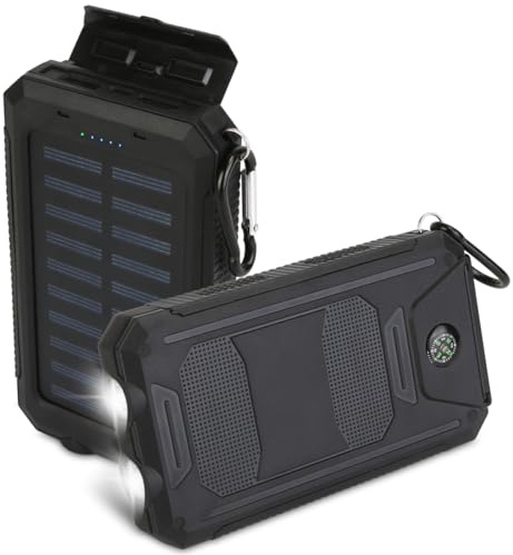 10K mAh Solar Power Bank - Dual USB Ports Battery Indicators SOS LED Lights Compass - Camping & Hiking