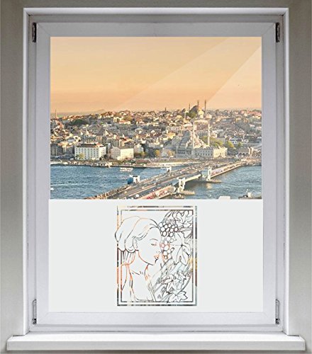 INDIGOS UG Sichtschutzfolie Glasdekorfolie Fensterfolie mit Motiv satiniert Blickdicht - d128 sexy Frau Ornament - 1000 mm Länge - 500 mm Höhe Viereck