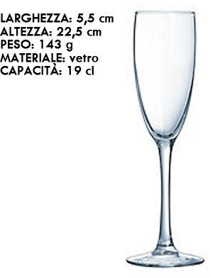 Arcoroc Set da 6 Pezzi Calice Vina Forma Tulipano Flute Champagne Vetro 19cl