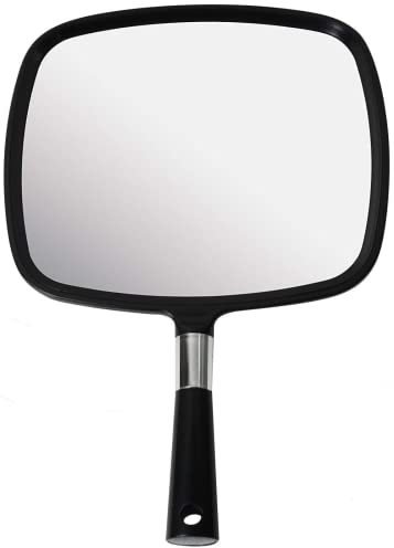 Mirrorvana Großer Handspiegel für Friseure mit Griff, rechteckiger Friseurspiegel zum Haarschneiden, tragbarer Spiegel — 23 cm x 33 cm (Schwarz)