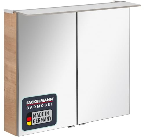 FACKELMANN B.PERFEKT LED Spiegelschrank 80 cm, AST-Eiche Design, 2 Türen mit Innenspiegel, 80x69x15 cm, Made in Germany, inklusive Beleuchtung