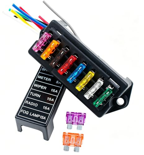 Gebildet 32V 40A 8 Voies Standard Boîte à Fusibles avec Fil, 6,3 mm Porte-Fusible à Lame, 2 Entrées 8 Sorties, Bloquer avec Fusée à Disque Libre de 10 pièces, pour Auto Voiture Bateau Marine Trike