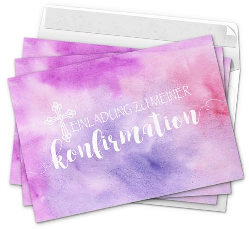 10 x Einladungskarten Konfirmation mit Umschlag/Einladung zu meiner Konfirmation rosa pink/Konfirmationskarten/Einladungen zur Feier