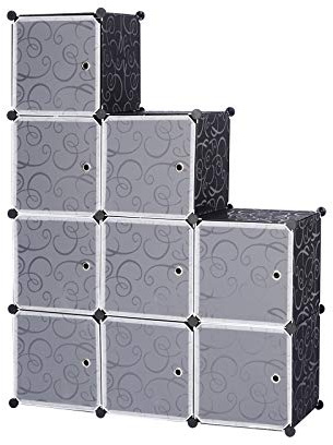 WOLTU Armario Modular Estantería por Módulos DIY, Armario de 9 Cubos con Puertas, para Almanceje de Ropa, Juguetes, Zapatos 111x37x111cm Negro