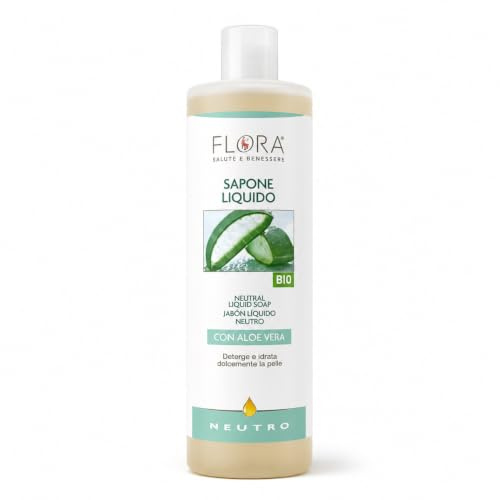 FLORA Sapone Liquido Neutro BIO‑BDIH 1 L – Senza Profumo, pH Neutro con Aloe Vera • Glicerina, Tensioattivi Vegetali da Cocco & Zuccheri, Base Personalizzabile per Mani • Corpo, Pelli Sensibili