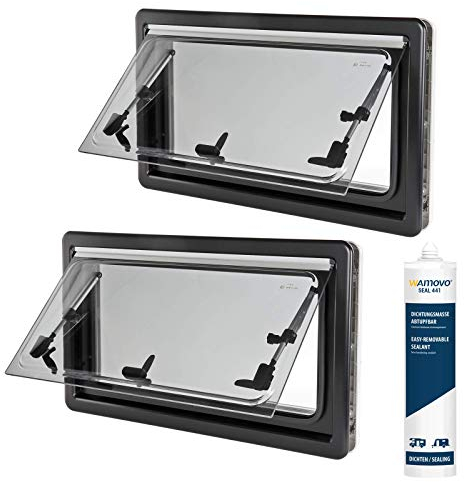 Carbest Finestra di ventilazione 70 x 40 cm con zanzariera e tenda a rullo, espulsore telescopico incluso sigillante (2)