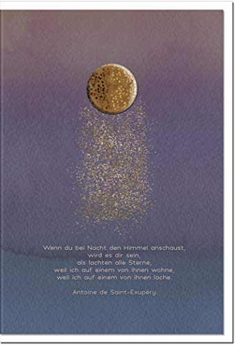 metALUm exklusive Trauerkarte B6 Doppelkarte Klappkarte mit 3D-Harz-Beschichtung und Goldfolie veredelt ohne Innentext mit weißem Umschlag – Zitat Antoine de Saint-Exupéry